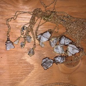 Geo quartz with gold chain